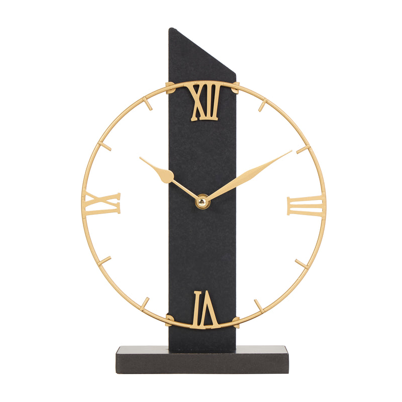 Black and Gold Abstract Table Clock with Angled Post Backing