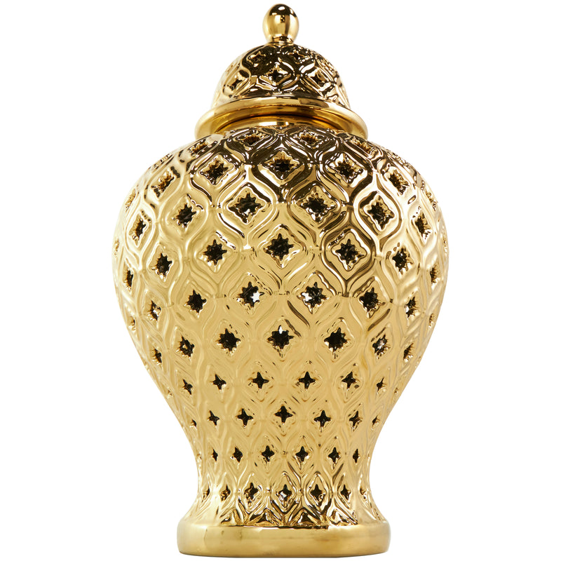 Ceramic Ginger Jar with Geometric Cutout Design and Lid (2 Colors)