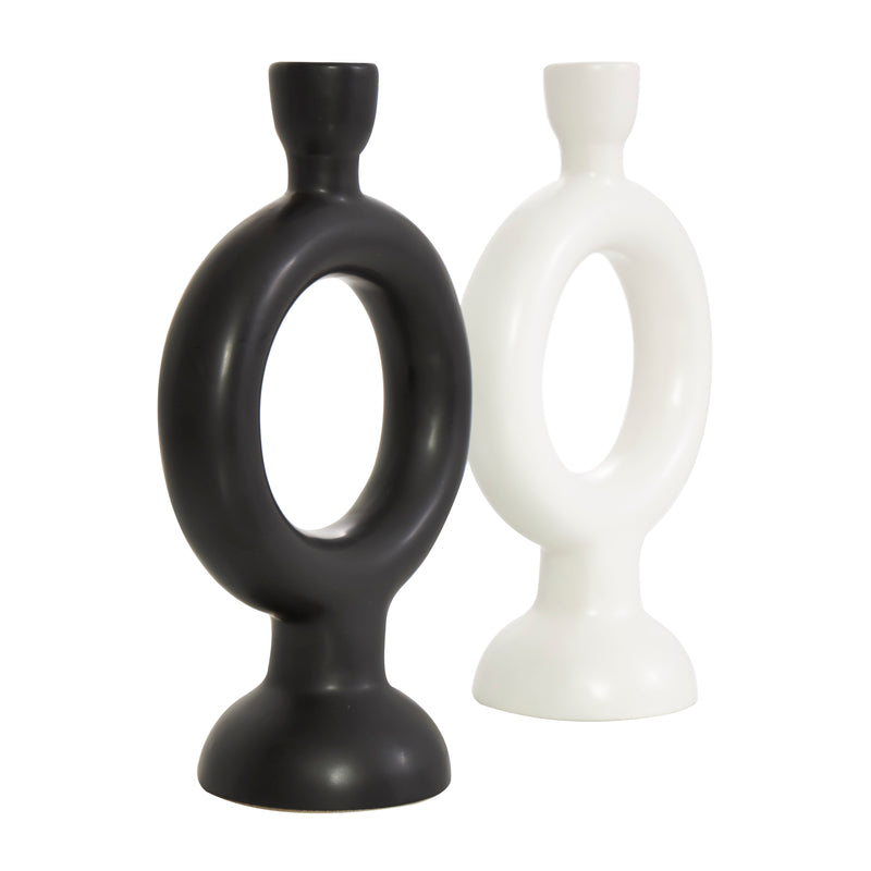 Black Ceramic Geometric Ring Candle Holder ( Set of 2)