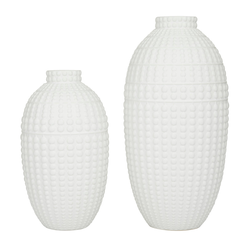 White Ceramic Vase(  Set of 2 )