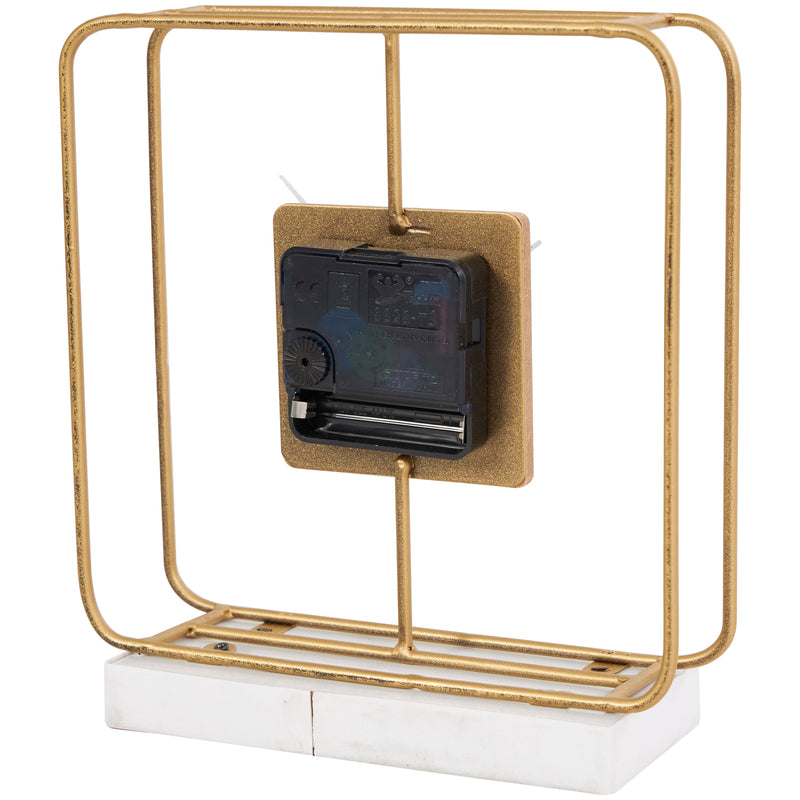 Gold Metal Geometric Open Frame Clock with White Clockface and Base