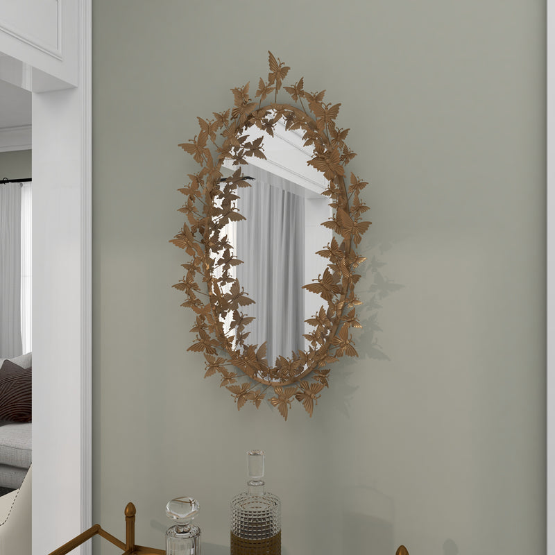 Gold Metal Butterfly Layered 3D Circle Wall Mirror