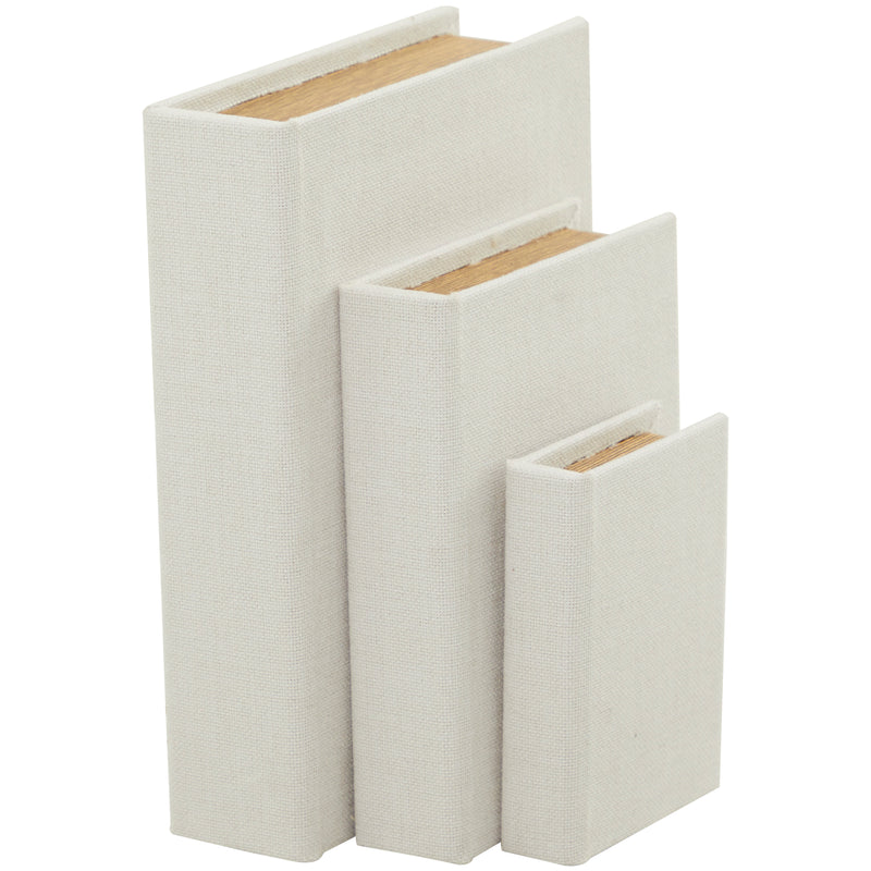 White Linen Fabric Faux Storage Book Box, Set of 3