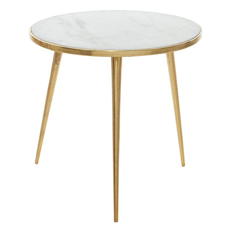Gold Round Metal  Accent Table with Marble Top