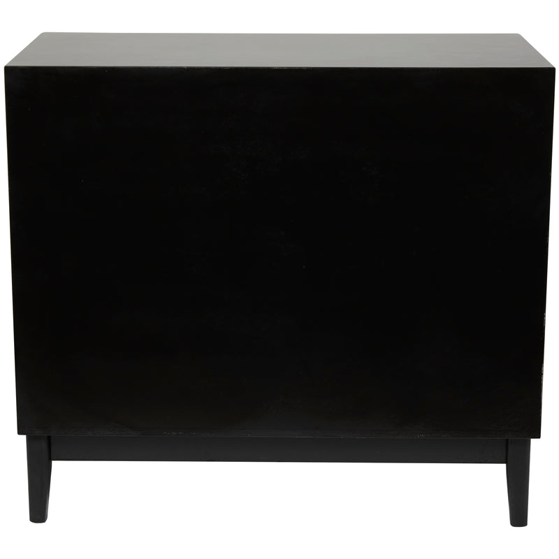 Wood 3 Drawer Cabinet with Cane Front Drawers and Gold Handles