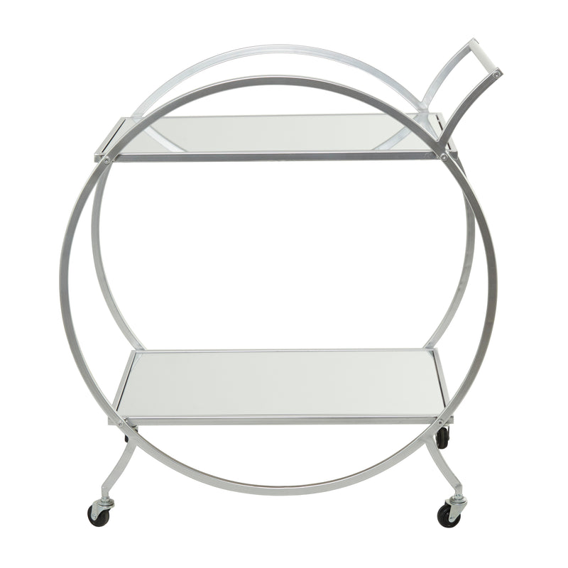 Metal Rolling 2 Mirrored Shelves Bar Cart with Wheels and Handle