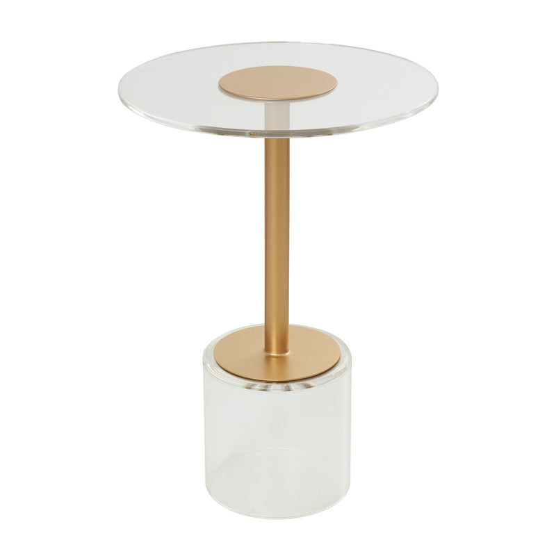 Clear Acrylic Accent Table with Elevated Base and Gold Stand