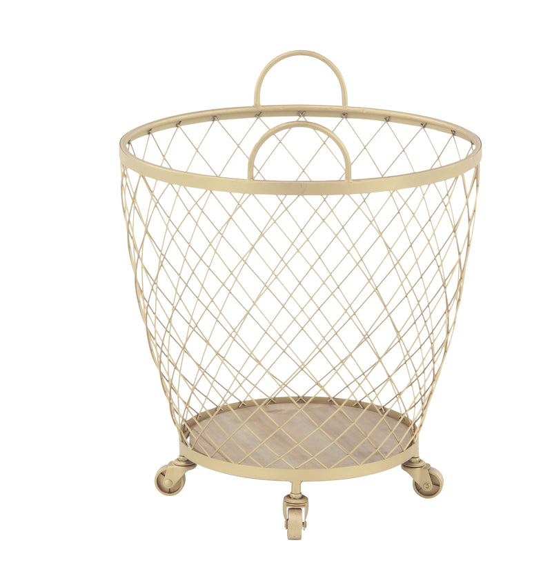 Gold Metal  Deep Set Wire Basket Storage Cart with Wheels and Handle (Set of 2)