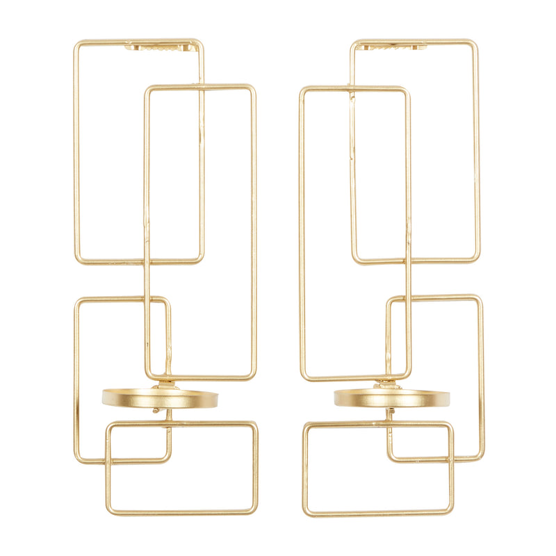 Gold Metal Tealight 2 Plate Geometric Wall Sconce ( Set of 2 )