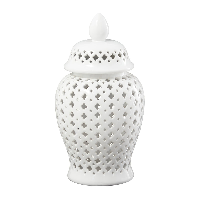 Ceramic Ginger Jar with Geometric Cutout Design and Lid (2 Colors)