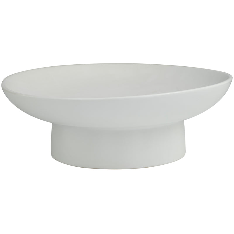 White Ceramic  Wide Decorative Bowl with Pedestal