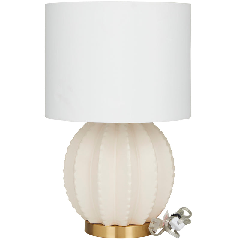 Cream Ceramic Gourd Style Base Table Lamp with Drum Shade
