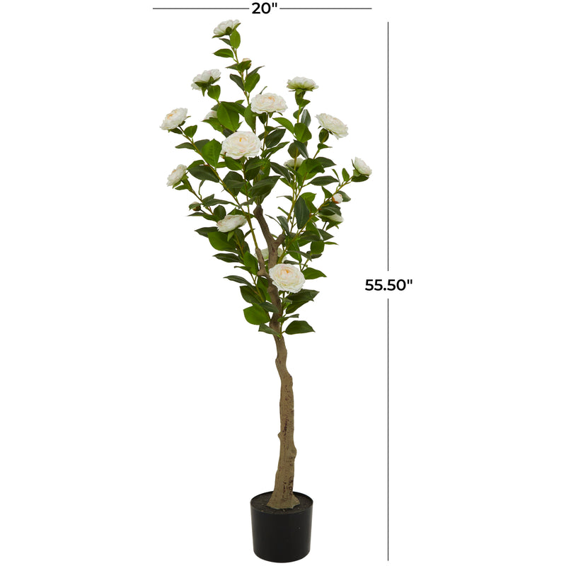 Green Faux Foliage  Artificial Tree with Realistic Leaves and Black Plastic Pot