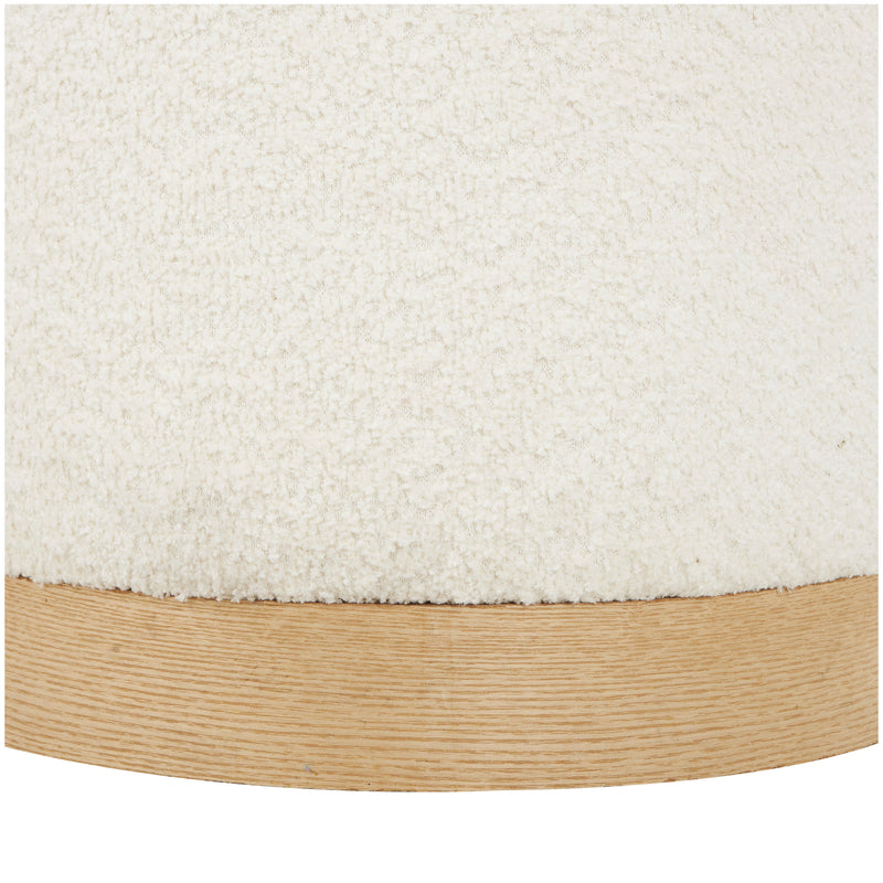 White Boucle Stool with Wood Detail