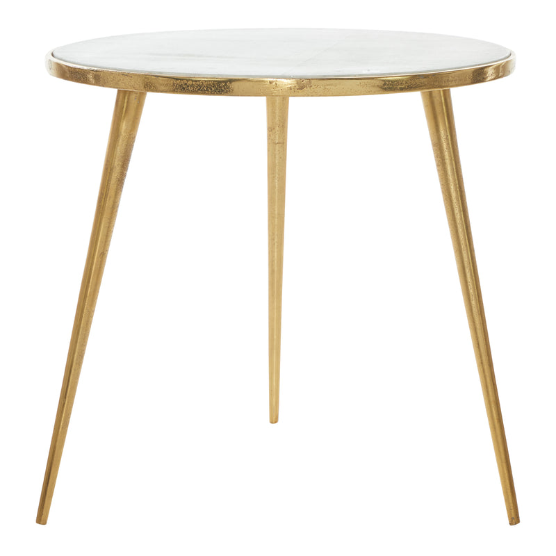 Gold Round Metal  Accent Table with Marble Top