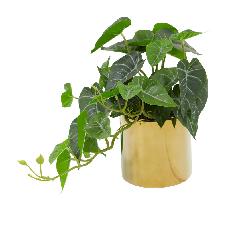 Green Faux Artificial Plant and Gold Porcelain Pot