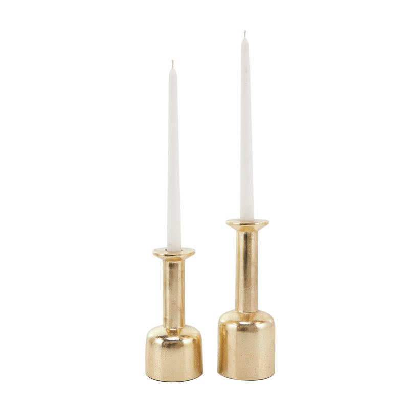 Gold Metal  Candle Holder with Rounded Bases (Set of 2)
