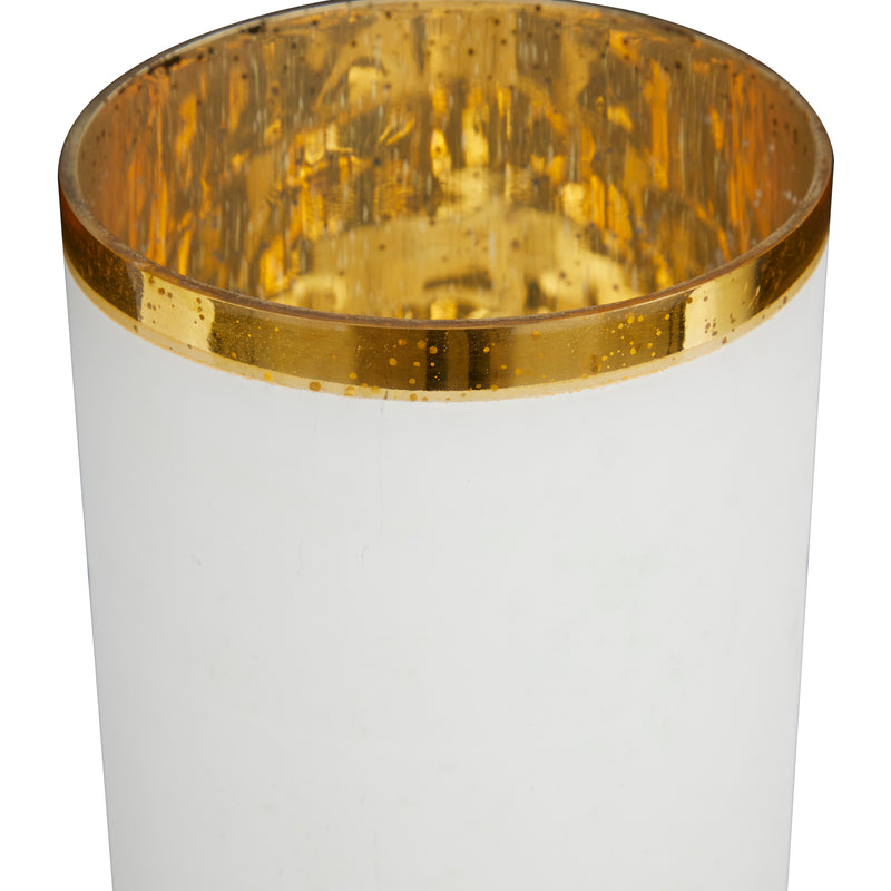 White Glass Pillar Hurricane Lamp with Gold Interior (Set of 3)