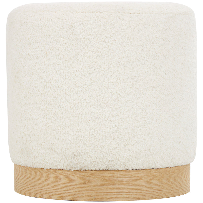 White Boucle Stool with Wood Detail