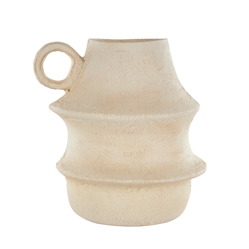 Fluted Vase with Brown Distressed Texturing and Ring Handle