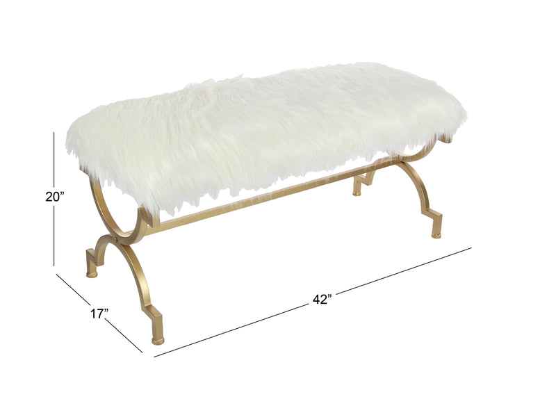 Gold Metal Bench with White Faux Fur Top