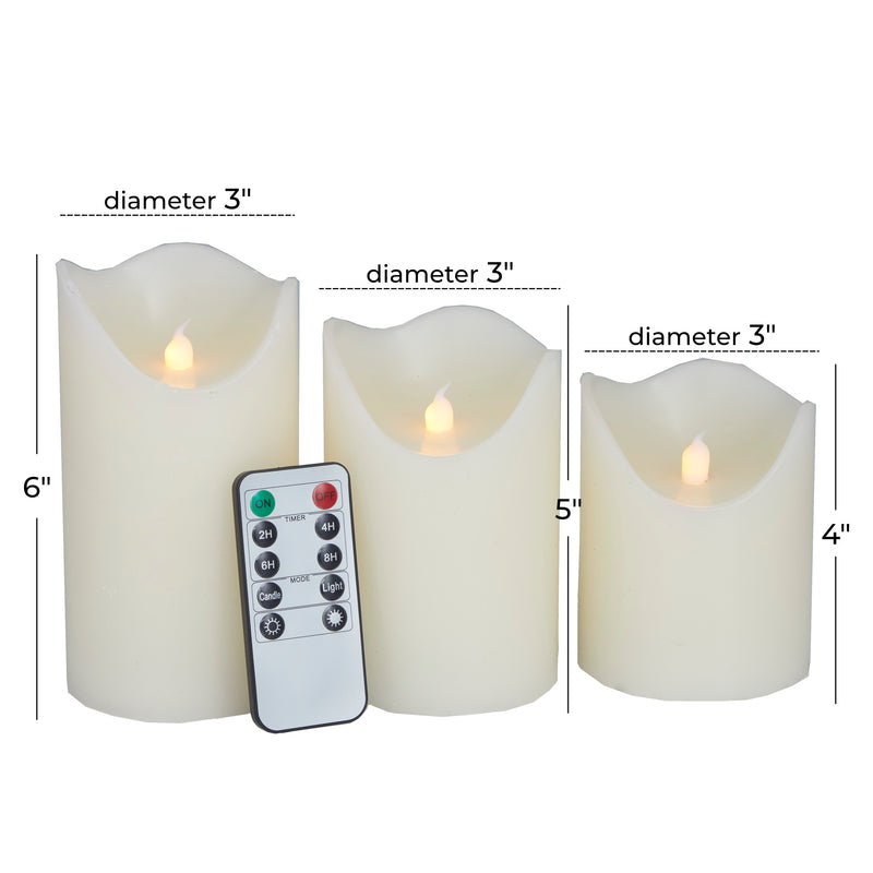 Set of 3 White Wax Flameless Candle with Remote Control