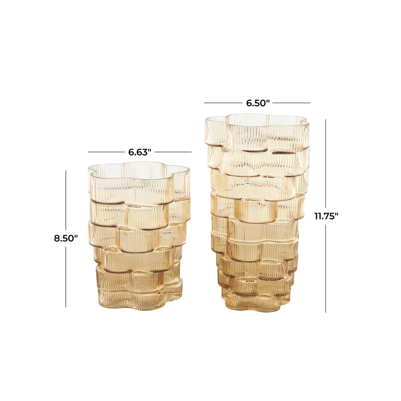 Brown Glass  Ribbed Stacked Flower Vase (Set of 2)