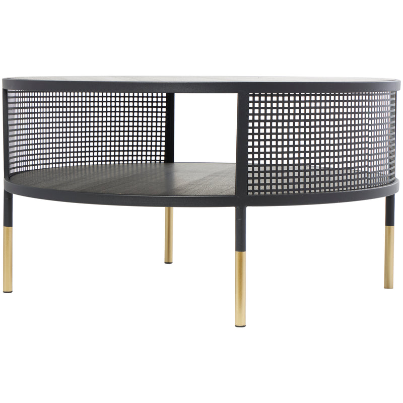 Geometric Open Grid Frame 1 Shelf Coffee Table with Gold Legs