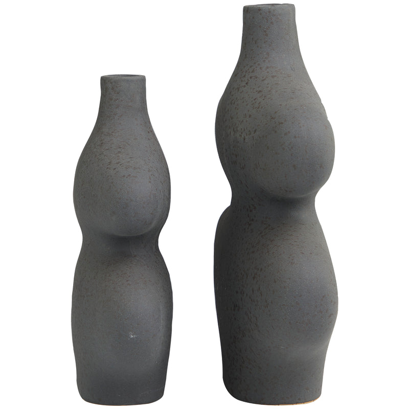 Black Ceramic Oblong Abstract Vase Set of 2