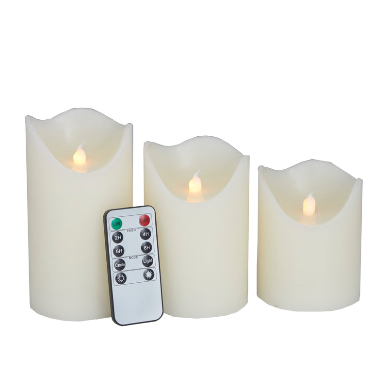 Set of 3 White Wax Flameless Candle with Remote Control