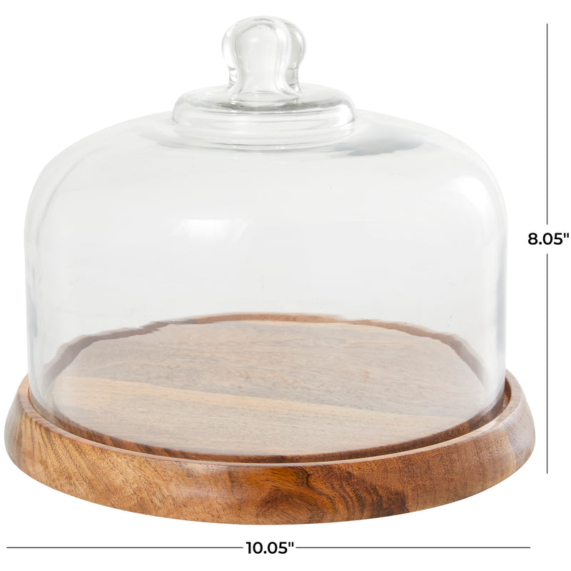 Mango Wood  Cake Stand with Glass Cloche (2 Colors)