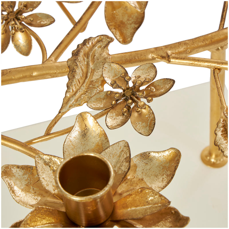 Gold Metal Floral Horizontal Candelabra with Base