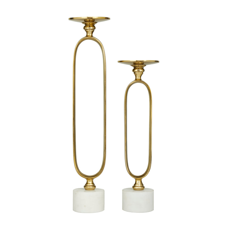 Gold Metal  Paper Clip Pillar Candle Holder with Marble Base ( Set of 2 )