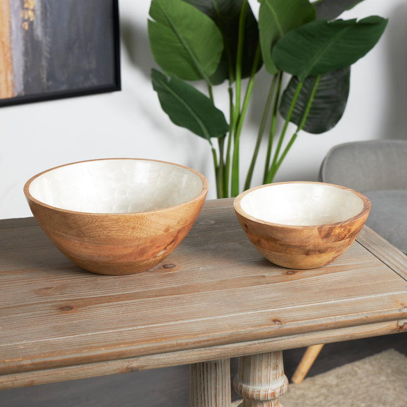 Mango Wood Handmade Nesting Decorative Bowl Set of 2  ( 2 Colors)