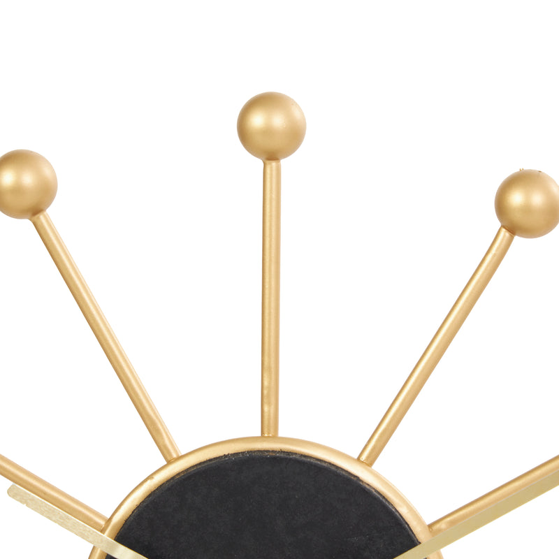 Gold Metal Sunburst Clock with Black Base and Clockface