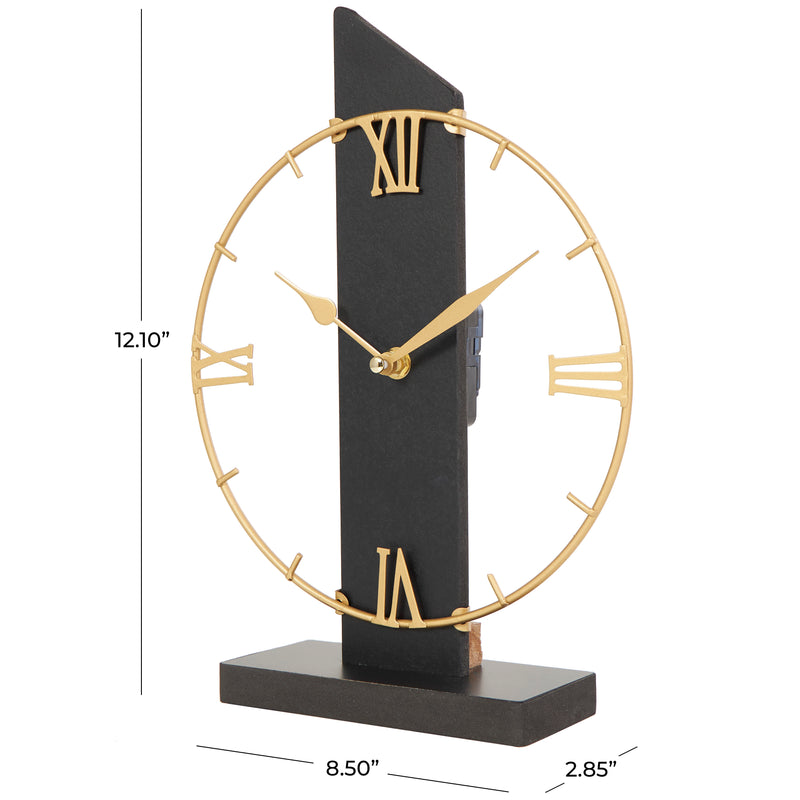 Black and Gold Abstract Table Clock with Angled Post Backing