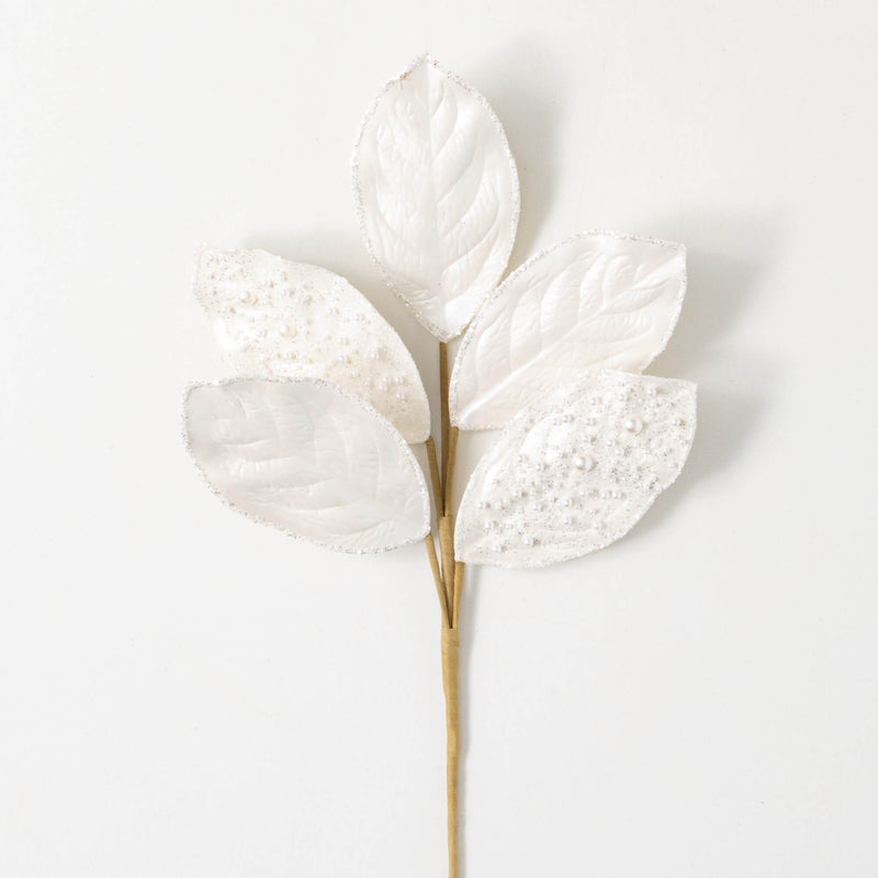 23" White Magnolia Leaf Stem