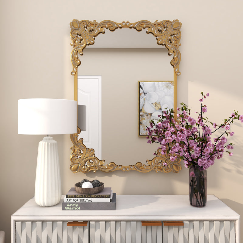 Gold Metal Floral Ornate Baroque Wall Mirror