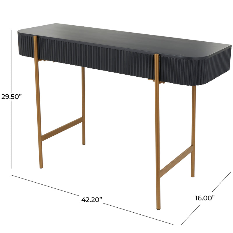Black Wood Console Table with Gold Metal Legs
