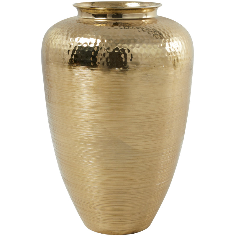 Gold Aluminum Metal  Brushed Vase with Hammered Top