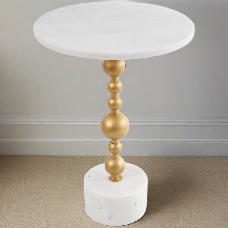 White Marble Geometric Accent Table with Gold Metal Stand ( 2 Styles)