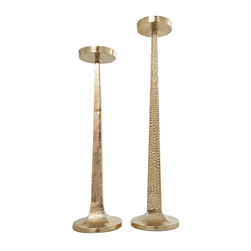 Gold Hammered Metal Tall Candle Holder ( Set of 2 )