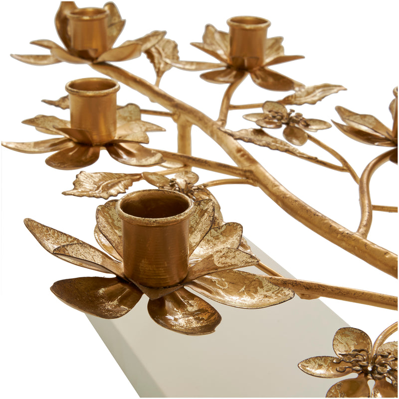 Gold Metal Floral Horizontal Candelabra with Base