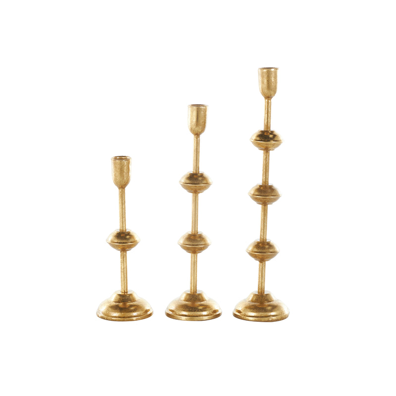 Gold Metal  Slim Candle Holder with Floating Spheres ( Set of 3)