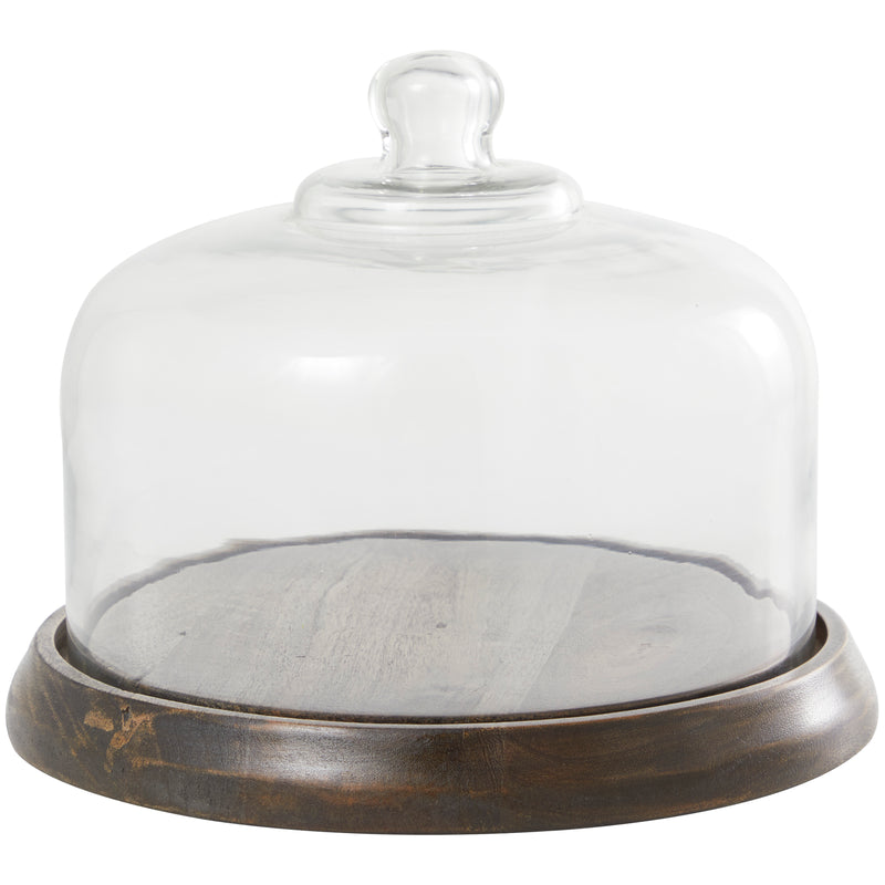 Mango Wood  Cake Stand with Glass Cloche (2 Colors)