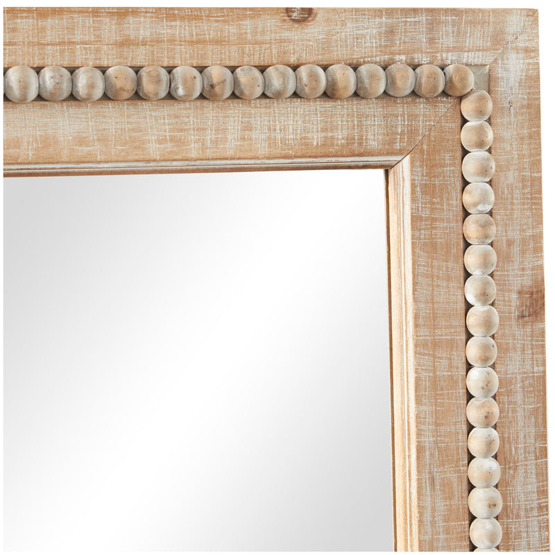 Wood Distressed Wall Mirror with Beaded Detailing