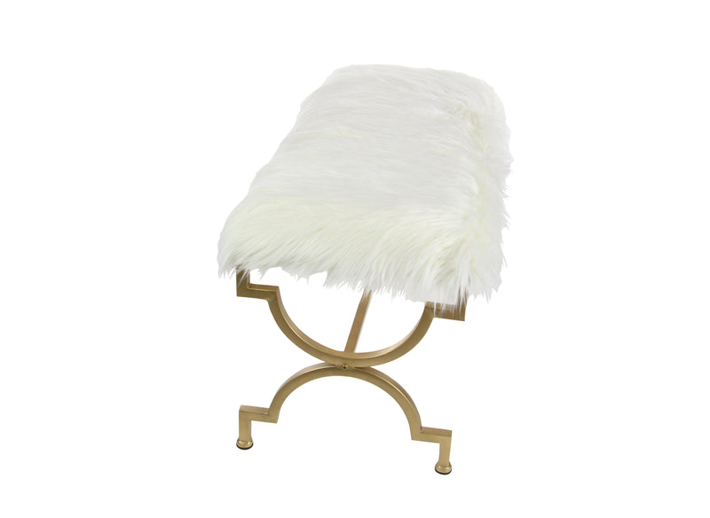 Gold Metal Bench with White Faux Fur Top