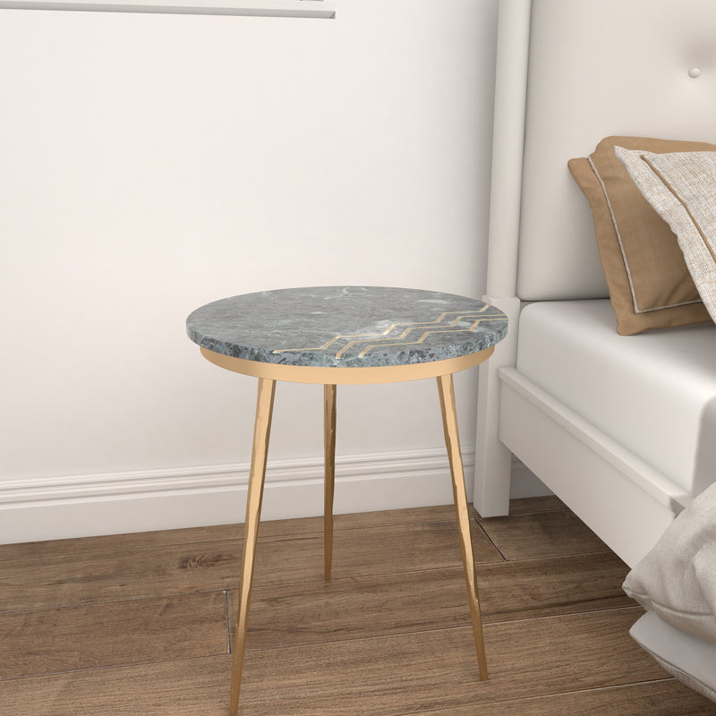 Gold Ceramic  Accent Table with Black Marble Top