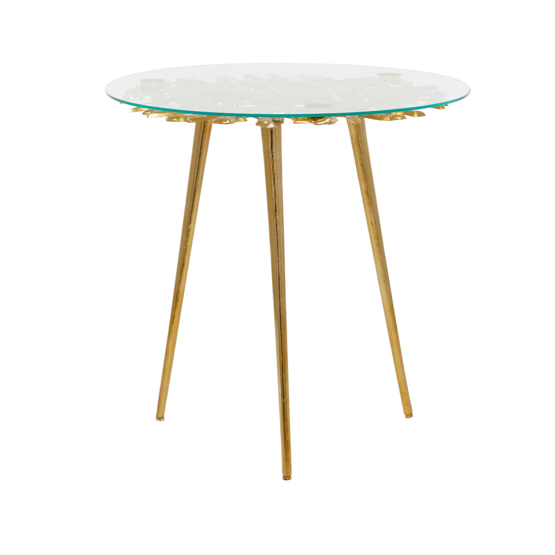 Gold Metal  Accent Table with Clear Glass Top