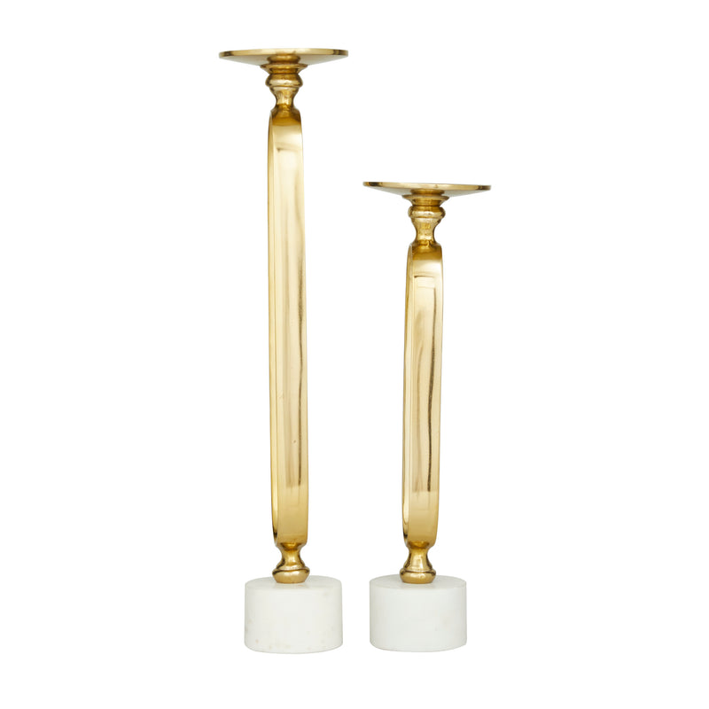 Gold Metal  Paper Clip Pillar Candle Holder with Marble Base ( Set of 2 )